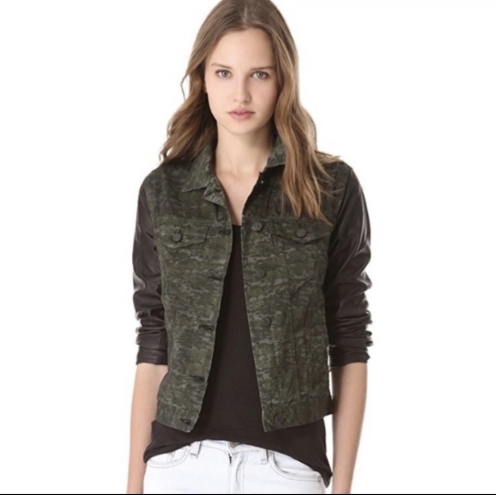 Rag & Bone Camo Jean Jacket Black Leather Sleeves Small